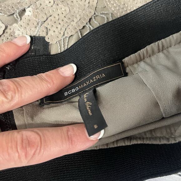 BCBG MaxAzria Skirt size Small Gray Taupe Sequins Pencil Knee Cocktail Wedding - Picture 9 of 9